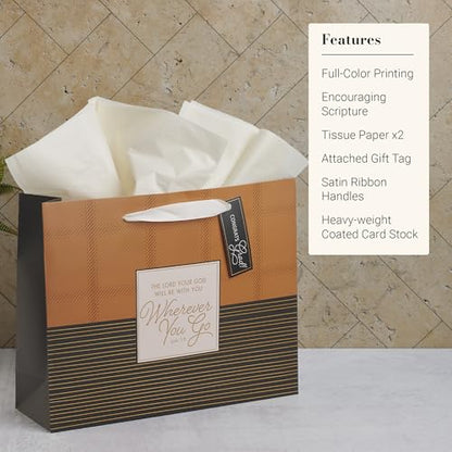 Christian Art Gifts Large Grad Gift Bag with Tissue Paper, Wherever You Go - color: Wherever You Go/Brown & Charcoal, style: Large Landscape