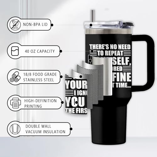 Encouragement 40oz Tumbler, with Handle & Straw, Insulated Cup - color: Funny Ignored