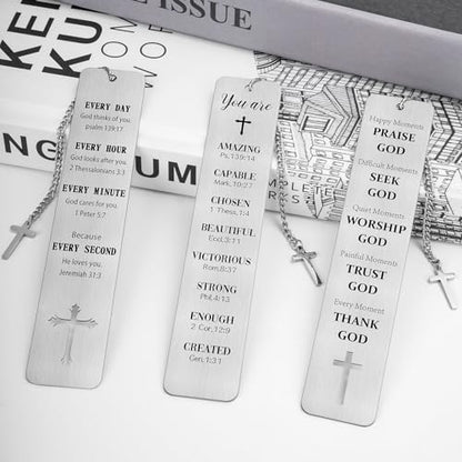 COCHIE 3PCS Metal Bookmark Bulk Christian Gifts, First Communion Gifts for Women Men Girls Boys, Bible Bookmarks with Cross Tassel, Religious Bookmark Faith Gifts Easter Basket Fillers (Cross)