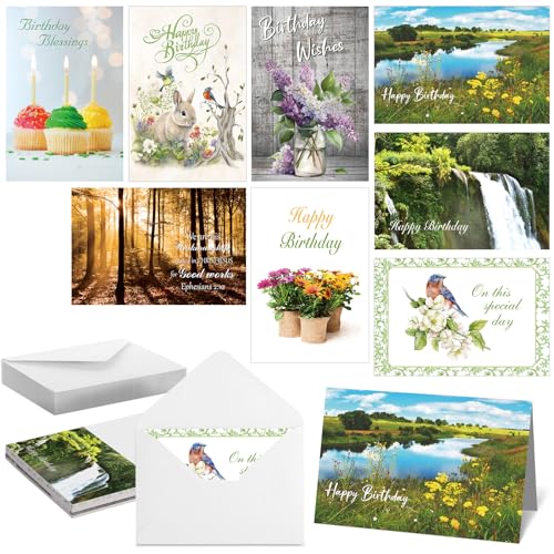 Zhanmai 24 Pcs Religious Birthday Cards Bulk with Scripture Bible Verse Assorted Christian Blessings Birthday Greeting Cards 4 x 6 Inch Inspirational Cards with Envelopes(Scenic Style) - style: Scenic Style