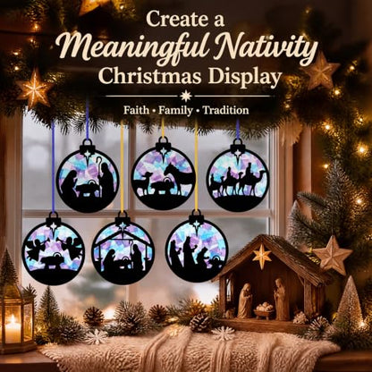 Motipuns 32 Pcs Christmas Nativity Suncatcher Craft Kit for Kids Church - style: Nativity Scene