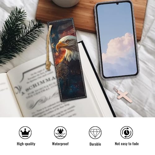 Leather 2 Pieces Bookmark for Men Women Book Lovers Ideal for Birthday Present, Eagle with Flag Leather Bookmarks for Women Teacher - color: Eagle With Flag-1