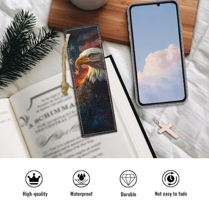 Leather 2 Pieces Bookmark for Men Women Book Lovers Ideal for Birthday Present, Eagle with Flag Leather Bookmarks for Women Teacher - color: Eagle With Flag-1