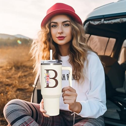 Personalized Gifts for Women, Customized Mother's Day, Birthday, Xmas Gift For Grandma, Mom, Wife, Friends, Sisters, Coworkers, Monogrammed Tumbler 40oz with Lid and Straw - color: B