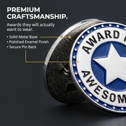 TCDesignerProducts Award for Awesomeness Blue/Silver Appreciation Award Pins, 12 Count