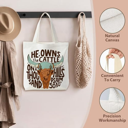 kunlisa Christian Tote Bag for Women, Christian Gifts for Women Faith Canvas Tote Bag - color: Cowboy Retro Skeleton Bible
