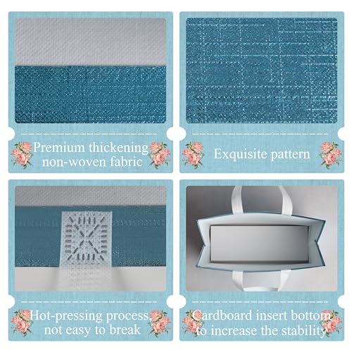 cabzymx 16 Pcs Blue Reusable Gift Bags, Metallic Bling Design Holiday Gift Bags with Handles & Bases, Non-woven Goodie Bag Bulk for Birthday, Wedding, Parties, Graduation- 12.6x4.7x11 In - color: Blue, size: 1 Count (Pack of 16)