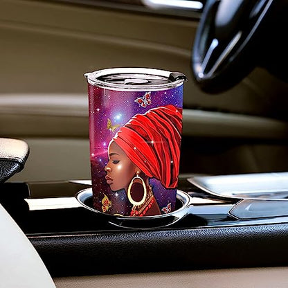 WAZONE Tumbler Personalized Birthday Months Woman Black Women African American Girls Stainless Steel Travel Mug Insulated Cup With Name Butterfly Flower May June August July March Queen - color: Black Women