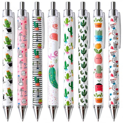 8PC Cactus Pens Ballpoint Writing Pen Black Ink for School Classroom Office Desk Decor Supplies Decoration Theme Notebook Journal Western Stuff Party Favor Stationary Souvenir Novelty Gifts - style: Cactus