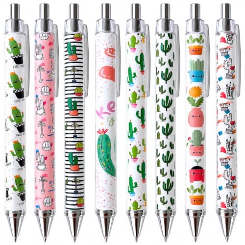 8PC Cactus Pens Ballpoint Writing Pen Black Ink for School Classroom Office Desk Decor Supplies Decoration Theme Notebook Journal Western Stuff Party Favor Stationary Souvenir Novelty Gifts - style: Cactus