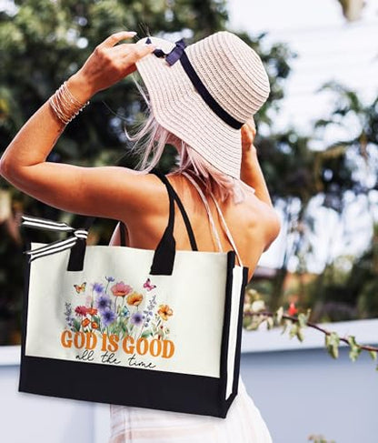 Aesthetic Canvas Tote Bag for Women Girls, Large Tote Bag for Friends Colleagues Leader Manager, 17 x 11.8 x 7 inches - color: Mint