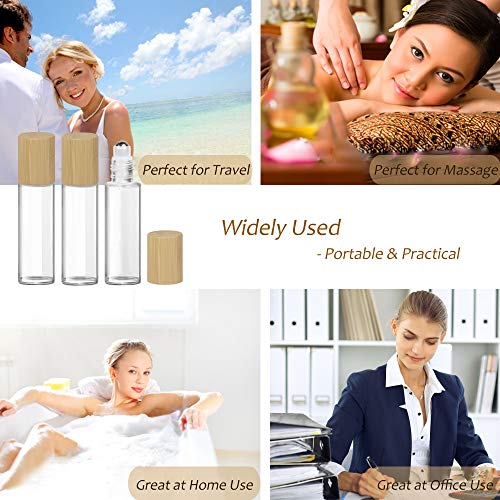 Glass Roll On Bottle with Bamboo Lid for Essential Oils 12Pcs - color: 12Pcs 15ml Clear