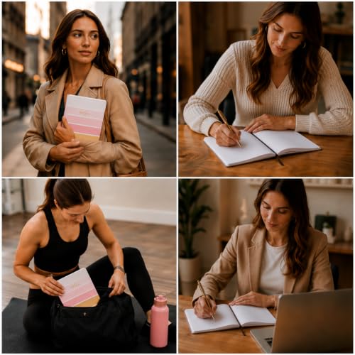 WORLD TRAVELER Large Lined Journal Notebook 256 Ruled White & Ivory Pages - color: Ombre Pink & Gold