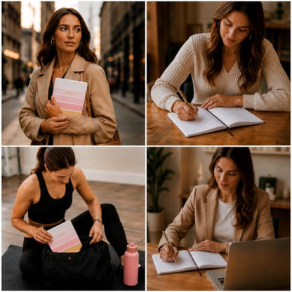 WORLD TRAVELER Large Lined Journal Notebook 256 Ruled White & Ivory Pages - color: Ombre Pink & Gold