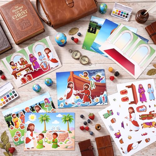 Marspark 24 Set Miracles of Jesus Bible Sticker Scene Craft, 4 Design - style: Miracles of Jesus