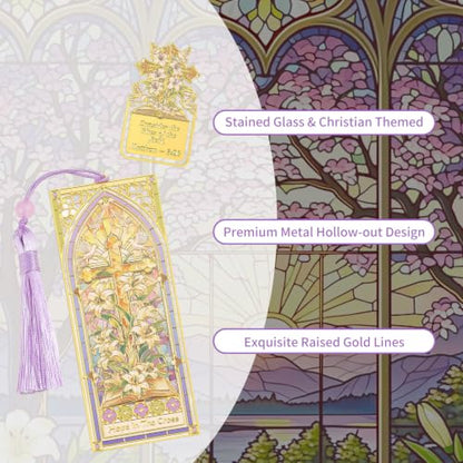 2PCS Metal Bookmark & Book Clip Gift Set, Bible Stained Glass Themed Bookmarks, Book Marks for Reading Women, Men, Adults, Book Lovers, Book Markers for Teachers Appreciation Gifts, Hope in the Cross