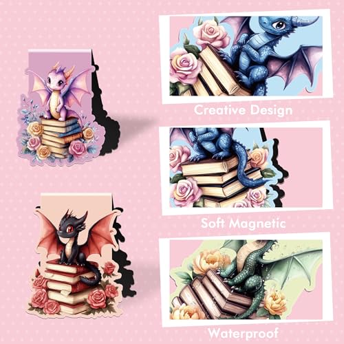 Dragon Magnetic Bookmarks, Floral Book Marks for Young Readers - style: Cute Dragon,Fantasy
