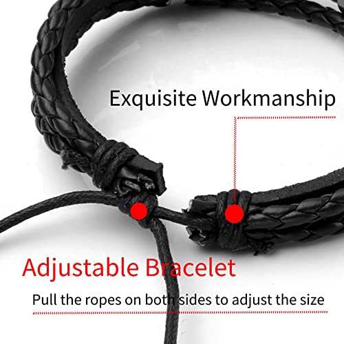 MILAKOO 6 Pcs Braided Leather Bracelet for Men Women Wooden Beaded Cuff Wrap Bracelet Adjustable - color: B: Black