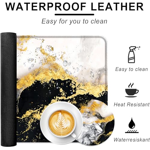 Large Keyboard Mouse Pad Set, Extended Mouse Pad+Keyboard Wrist Rest Support, Memory Foam Ergonomic Easy Typing, 4Pcs (31.5×11.8 in) Desk Pad Set for Office Home,Black and White Gold Marble - color: Black and White Gold Marble