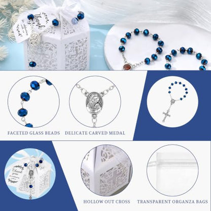 25 Sets Baptism Favors Rosaries with Cross Boxes Bulk for First Communion