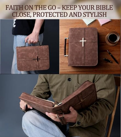 Vegan Leather Bible Cover Case, Bible Bag for Men Women, Gift Box Packaging - color: Brown