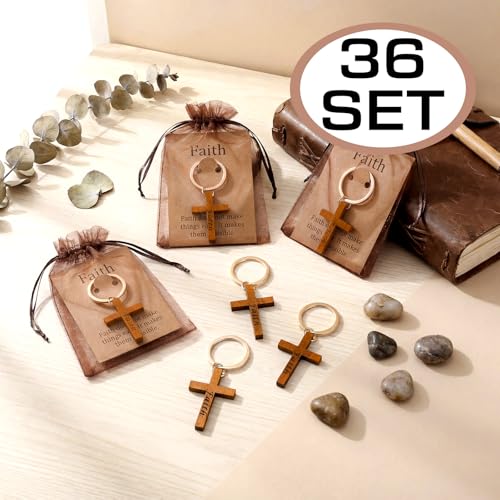 Kigeli 36 Set Christian Cross Keychains Cards, Elegant, Dark Brown - color: Dark Brown, size: Elegant