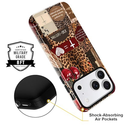 for iPhone 17 Pro Max 6.9'' Brown Cheetah Christian Phone Case - color: Red Cherry Leopard Collage, size: iPhone 17 Pro Max