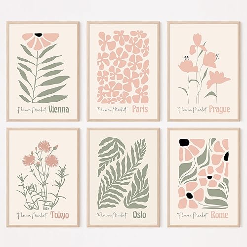 Baccone Boho Botanical Wall Art Prints Blush Pink Canvas Wall Decor Flower Market Wall Art Poster Abstract Aesthetic Pictures Pink Floral Artwork for Room Bedroom Set of 6 12x16 Inch Unframed - color: Boho Botanical Flower Prints, size: 12x16 Inch Unframe