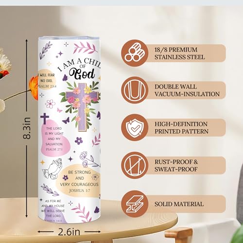 Christian GiftforWomen 20OZ Skinny God Tumbler with Straw Child of God Gift - color: God1