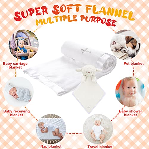 Panelee 2 Pcs Baptism Gifts Christening Blanket with Embroidered Cross Baby Blessings Lamb Security Blanket for First Communion, Baby Showers