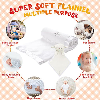 Panelee 2 Pcs Baptism Gifts Christening Blanket with Embroidered Cross Baby Blessings Lamb Security Blanket for First Communion, Baby Showers