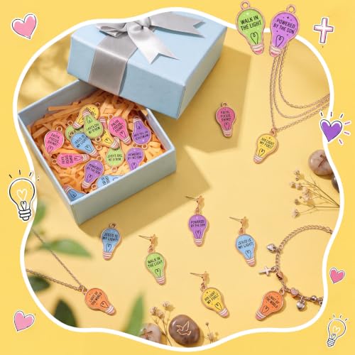 Sasylvia 48Pcs Christian VBS Light Bulb Charms for DIY Jewelry Church Craft - style: Pastal Light Bulb