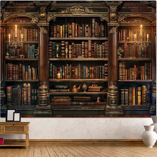 Accnicc Vintage Bookshelf Tapestry Medieval Art Book Tapestries Wall Hanging Gothic Dark Academia Retro Library Backdrop Tapestry for Bedroom Living Room Dorm Study Classroom 60 × 44 inch - color: Brown, size: 60"L x 44"W