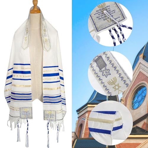 Tallit Prayer Shawl with Bag, Soft Fabric 70"x 20" Tallit Prayer Cloth Israel for Men & Women - color: Blue