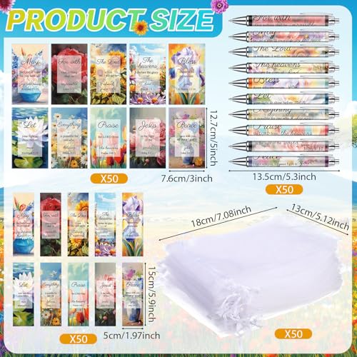 Moinchore 200 Pcs Christian Gift for Women Christian Accessories Include 50 Bible Verses Notebook 50 Church Bookmark 50 Ballpoint Pen Organza Bag Gift for Christmas Church Motivational (Oil Painting) - style: Oil Painting