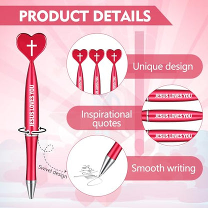 Sayglossy 60 Pcs Christian Jesus Loves You Pens Bulk, Red - color: Red