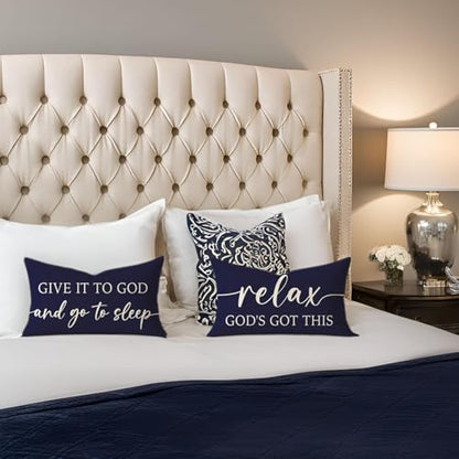 Christian Pillow Covers 12x20 for Bed Set of 2 – Navy Blue - color: Navy Blue