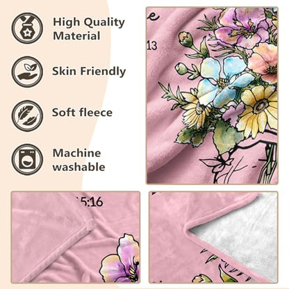 Christian Birthday Gifts for Women, Christian Religious Blanket with Flower - color: Pink, size: 80"x60"