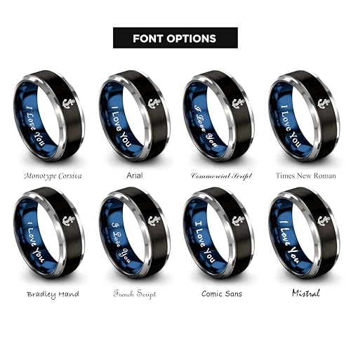 Gift for Nautical Fan - Anchor With Rope Ring - Men Women - Tungsten - Flat Dome Bevel - Band - Yellow Gold Black Silver Blue - Anniversary Wedding - 8mm - Brushed Polished - Personalized Custom Engra - color: 06 - Black Blue Grey Tungsten