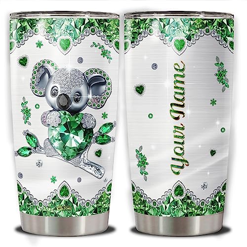 WAZONE Personalized Koala Coffee Tumbler With Lid Custom Name Travel Mugs For Adults Teen Kids Koalas Lovers Stainless Steel 20oz 30oz Vacuum Insulated Drinking Cup Birthday Christmas Gifts - color: Koala