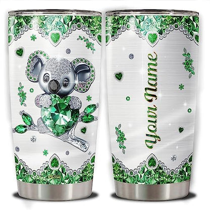 WAZONE Personalized Koala Coffee Tumbler With Lid Custom Name Travel Mugs For Adults Teen Kids Koalas Lovers Stainless Steel 20oz 30oz Vacuum Insulated Drinking Cup Birthday Christmas Gifts - color: Koala