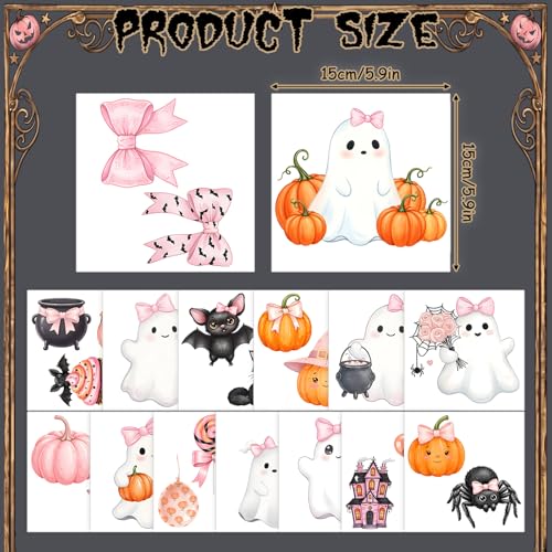 Harloon 15 Sheets Pastel Halloween Ghost Rub on Transfers for Crafts Cute Pink Summer Halloween Ghost Cat Dog Stickers Watercolor Furniture Decals for Home Party DIY Crafts - style: Cute Ghost
