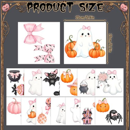 Harloon 15 Sheets Pastel Halloween Ghost Rub on Transfers for Crafts Cute Pink Summer Halloween Ghost Cat Dog Stickers Watercolor Furniture Decals for Home Party DIY Crafts - style: Cute Ghost
