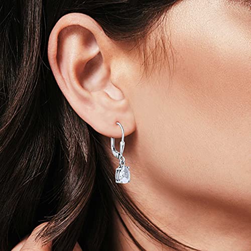 Teardrop Bridal Dangling Leverback Earrings Pear Cubic Zirconia 925 Sterling Silver - color: Simulated Cubic Zirconia