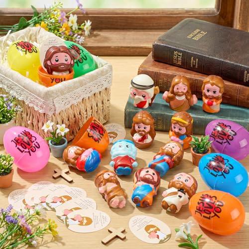 VioraWhite 24 Set Jesus Loves You Easter Eggs with Mini Balls, Special - style: Special