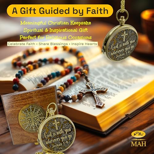 Handmade Religious Brass Compass Gift with Engraved & Embossed Faith Messages – Inspirational Christian Religious Gift Keepsake for Baptism, Confirmation, Christening, First Communion or Christmas - style: God is with You – Edition 2