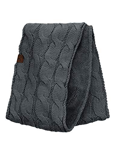 C.C Women's Winter Cable Knit Sherpa Lined Warm Infinity Pullover Scarf - color: Dark Melange Grey