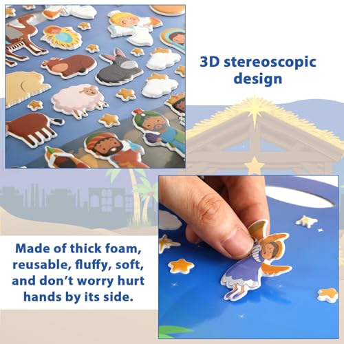 Christmas Nativity 3D Puffy Sticker Activity Book 100 Reusable Stickers Kids Activities Religious Scene Sticker Book Xmas Holy Night Removable Stickers for Toddlers Ages 4+ Gifts Toys Supplies Favor - style: Christmas Nativity