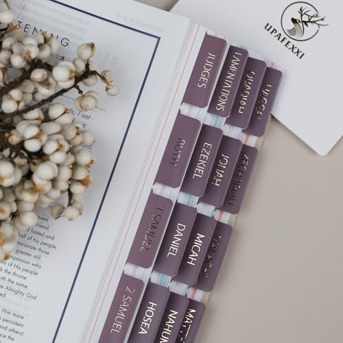 UPAFEXXI-Bible Tabs with Book Summaries, 3D Gold Foil Embossed Lettering - color: Purple