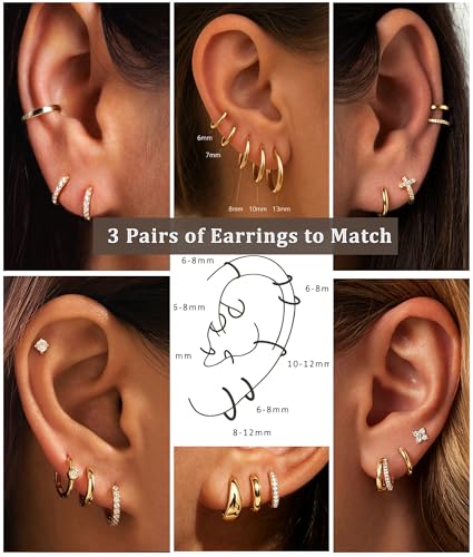 3Pairs Gold Cross Earrings for Women Hoops Huggie Earrings Stack Set - color: Gold-8